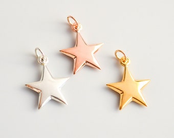 Sterling Silver, Rose Gold or Gold Star Charm, Jewelry Supplies Charms for Bracelets, Star Pendant, Sterling Silver or Gold Necklace Pendant