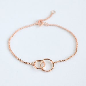 Rose Gold Filled Bracelet for Women, Interlocking Circle Bracelet, Friendship Bracelet for 2, Minimalist Jewelry, Dainty Adjustable Bracelet