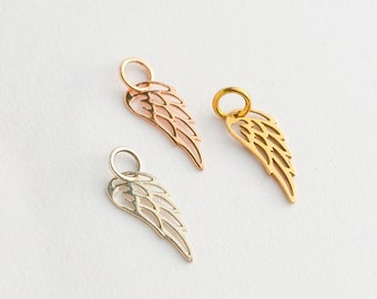 Small Gold, Rose Gold or Sterling Silver Angel Wing Charm - Tiny  Add on Charm - Delicate Feather Pendant for Charm Bracelet or Necklace