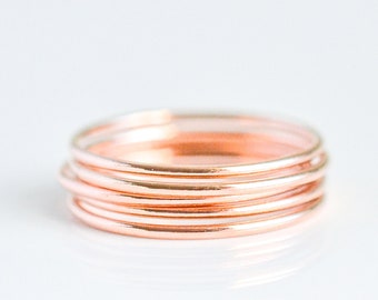 14k Rose Gold Filled Stacking Ring Set for Women - Minimalist Rose Goldfilled Stackable Ring - Simple Round Dainty Ring Size 5 6 7 8 9 10