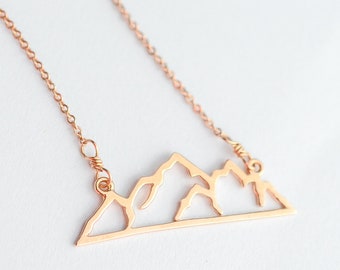 Mountain Necklace Rose Gold, Wanderlust Jewelry, Minimalist Nature Necklace for Women,  Move Mountains Hiker Gift, Delicate Mountain Pendant