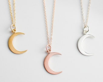 Sterling Silver, Gold or Rose Gold Moon Necklace, Dainty Minimalist Celestial Jewelry, Moon Phase Pendant, Crescent Moon Charm Gift for Her