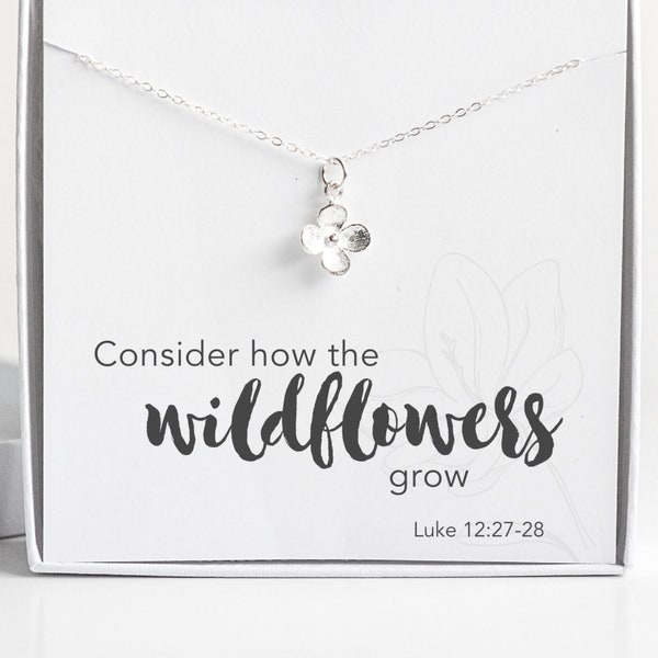 Consider the Wildflowers Faith Necklaces for Women, Bible Quote Luke 12:27 Dainty Christian Necklace, Women Teen and Girl Baptism Gifts