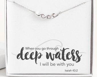 Silver Wave Necklace - Bible Verse Necklace - Christian Jewelry - Encouragement Gift for Women - Scripture Necklaces for Women - Religious