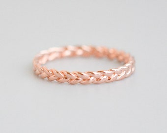 Rose Gold Braided Ring for Women, Simple Dainty Ring, Minimalist Stacking Ring, Thick Wedding Band, Braid Stack Thumb Ring Size 5 6 7 8 9 10