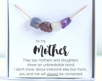 Gepersonaliseerde birthstone ketting voor moeder, familie geboortesteen ketting, gepersonaliseerd cadeau voor moeder van dochter, rauwe geboortesteen ketting