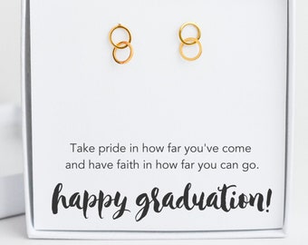 High School Graduation Gift for Her, Gold Circle Stud Earrings, Senior Class of 2023 Grad, PHD College Masters Degree Best Friend Daughter