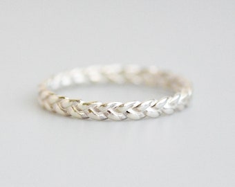 Sterling Silver Braided Ring for Women, Simple Dainty Ring, Minimalist Stacking Ring, Thick Wedding Band, Braid Thumb Ring Size 5 6 7 8 9 10