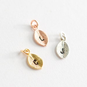 Tiny Personalized Initial Leaf Add on Charm in Silver, Gold and Rose Gold Finish - Small Custom Monogram Pendant - Letter