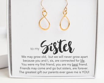 Zuster verjaardagscadeau, goud gevulde infinity bengelen oorbellen, huwelijksgeschenken voor zus, unieke zuster cadeau ideeën, zuster geschenken voor Kerstmis