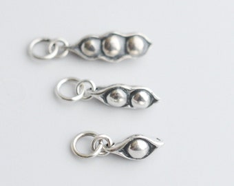 Sterling Silver Two Peas in a Pod Charm - Add on Sterling Silver Charm - A La Carte Charm - One Two and Three Peapods - 1 2 3 Peas Pendants