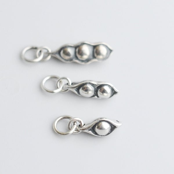 Sterling Silver Two Peas in a Pod Charm - Add on Sterling Silver Charm - A La Carte Charm - One Two and Three Peapods - 1 2 3 Peas Pendants