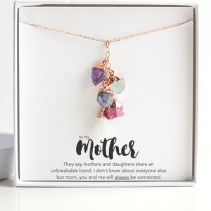 Rose Gold Mom Necklace from Daughter, Birthstone Necklace for Mom, Mothers Necklace, Personalized Birthday Gift, Gemstone Cluster Necklace
