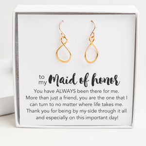 Maid of Honor Gift, 14k Gold Maid of Honor Proposal Earrings, Wedding Party Gifts, Maid of Honor Thank You Gift, Matron of Honor Gift Sister