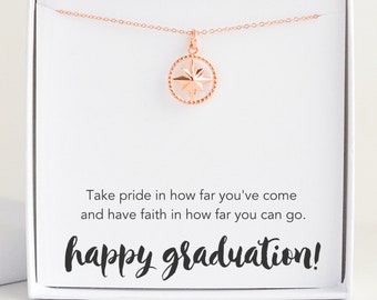 High School Graduation Gift for Her, Rose Gold Filled Compass Necklace Class of 2024, College Masters Degree Nurse Best Friend Daughter Idea