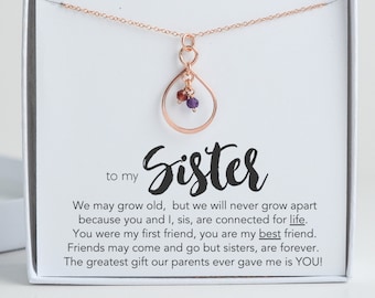 zuster ketting voor 2 3 4 5, gepersonaliseerde geschenken voor zus, geboortesteen ketting zuster verjaardagscadeau, unieke tweelingzus cadeau voor Kerstmis