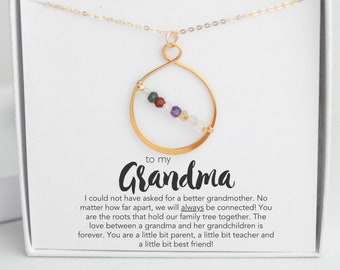 Grandma Birthstone Necklace, Personalized New Grandma Mothers Day Gift, Grandchildren Necklace, Great Grandmother Jewelry Birthday Nana Gift