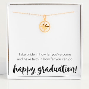 High School Graduation Gift for Her, Gold Filled Compass Necklace Class of 2024, College Masters Degree Nurse Best Friend Daughter image 1