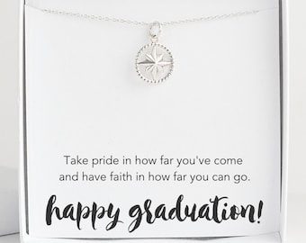 High School Graduation Gift for Her, Sterling Silver Compass Necklace Class of 2024, College Masters Degree Nurse Best Friend Daughter Niece