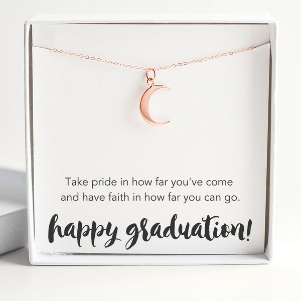 Graduation Gift for Her, Rose Gold Moon Necklace, College High School Class of 2023 Grad, Masters Nurse Best Friend Sister Daughter Jewelry