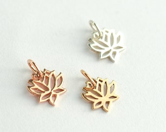 Small Sterling Silver Lotus Charm - Dainty Rose Gold Lotus Flower Add On Charm - Tiny Bronze Lotus - Yoga Inspired Goldfilled Nature Pendant