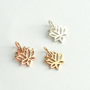 Small Sterling Silver Lotus Charm - Dainty Rose Gold Lotus Flower Add On Charm - Tiny Bronze Lotus - Yoga Inspired Goldfilled Nature Pendant