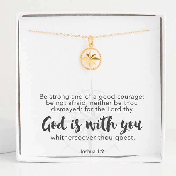 God is With You Compass Necklace, Bible Verse Joshua 1:9 Christian Necklaces, Biblical Jewelry, Women Girl Teen Baptism Gift, Mission Gift