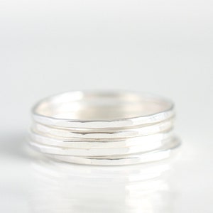 Sterling Silver Stacking Rings for Women - Ultra Thin Band Stack Ring - Skinny Hand Hammered Stackable Rings - Dainty Size 5 6 7 8 9 10
