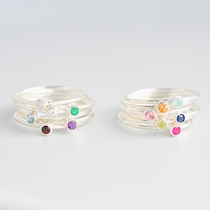 Birthstone Ring, Sterling Silver Birthstone Stacking Ring, Stackable Mothers Ring, Birthstone Ring for Mom Stack Ring Size 5 6 7 8 9 10