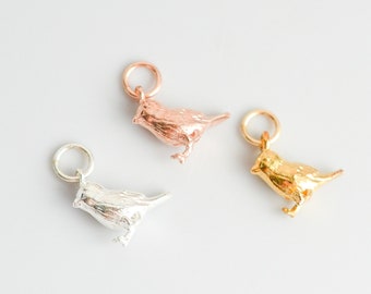 Sterling Silver, Gold and Rose Gold Bird Charm, Nature Charm, Add a Charm on Necklace or Bracelet, Spring Robin Charm, Small Add on Charm