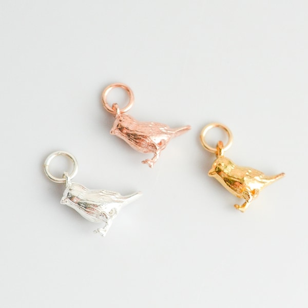 Sterling Silver, Gold and Rose Gold Bird Charm, Nature Charm, Add a Charm on Necklace or Bracelet, Spring Robin Charm, Small Add on Charm