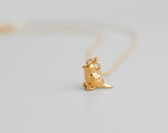 Collier d’oiseau rempli d’or, cadeau d’amoureux des oiseaux délicats, bijoux minimalistes inspirés de la nature, pendentif Robin, petit charme minuscule pour femme jardinière