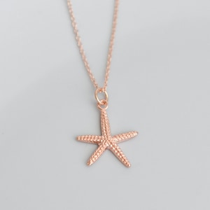 Rose Gold Starfish Necklace, Summer Beach Gifts, Tiny Starfish Charm, Nautical Wedding Bridal Necklace, Ocean Themed Sea Inspired Jewelry