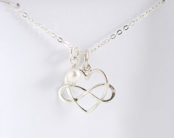 Sterling Silber Infinity Herz Halskette mit natürlichem Geburtsstein, minimalistischer Familienschmuck für Frauen, Geburtstag oder Abschluss Geschenk für Sie