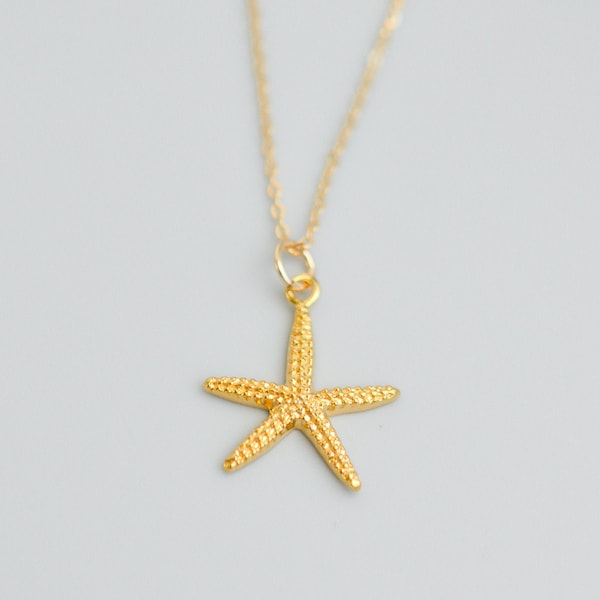 Gold Filled Starfish Necklace, Summer Beach Gifts, Tiny Starfish Charm, Nautical Wedding Bridal Necklace, Ocean Themed Sea Inspired Jewelry