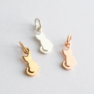 Small Sterling Silver Cat Charm - Dainty Rose Gold Kitty Cat Add On Charm - Tiny Bronze Kitten Goldfilled Pendant - Cat Lover Charm Bracelet