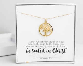 Be Rooted in Christ Necklace, Ephesians 3:17 Bible Verse Necklace, Christian Necklaces for Women, Baptism, Mission Christian Gifts for Her