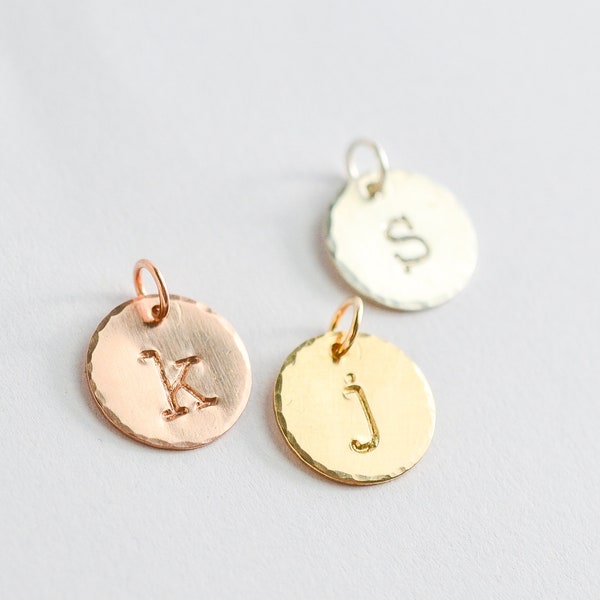 Sterling Silver Initial Disc Charm - Rose Gold Personalized Initial Charms - Custom Circle Letter Charm - Monogrammed Add On Charm