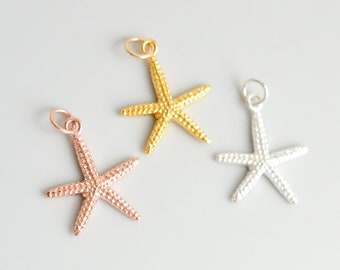 Sterling Silver, Gold and Rose Gold Starfish Charm, Ocean Charm, Add a Charm on Necklace or Bracelet, Sea Shell Charm, Small Add on Charm