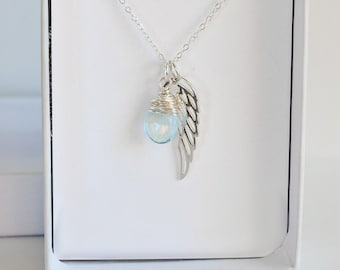 Personalized Angel Wing Necklace with Real Birthstone, Custom Best Friend Gift, Sterling Silver Jewelry for Her, Birthday Graduation Present