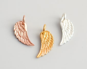 Gold, Rose Gold or Sterling Silver Angel Wing Charm, Guardian Angel Add a Charm on Necklace or Bracelet, Dainty Feather Pendant in Memory of