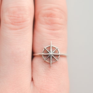 Sterling Silver Compass Ring for Women, Minimalist Statement Ring, Simple Dainty Ring, Graduation Gift for Her, Thumb Ring Size 5 6 7 8 9 10