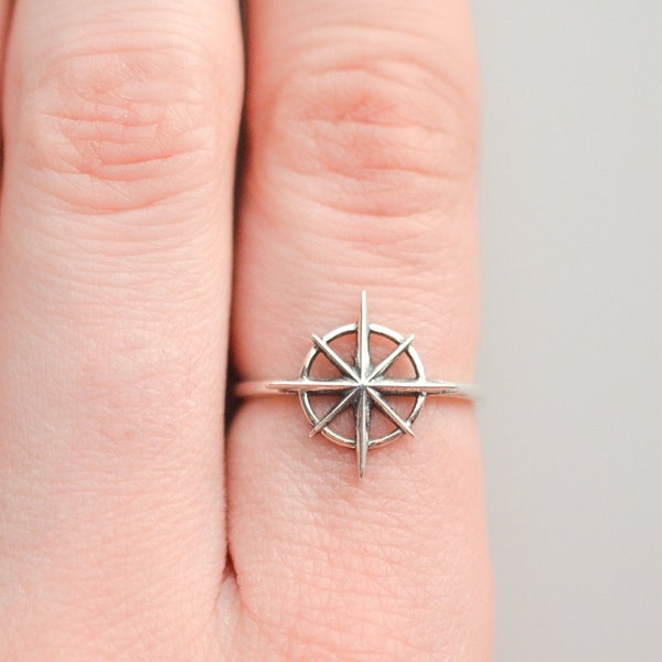 Sterling Silver Compass Ring for Women, Minimalist Statement Ring, Simple Dainty Ring, Graduation Gift for Her, Thumb Ring Size 5 6 7 8 9 10