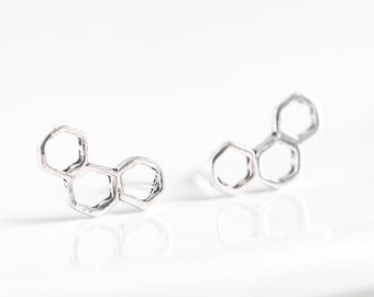 925 Sterling Silver Honeycomb Earrings, Tiny Stud Earrings, Geometric Minimalist Earrings Dainty Hexagon, Bee Lover Gift Jewelry for Women