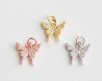 Butterfly Charm Add On, CZ Pave Butterfly Pendant, Dainty Gold Silver Rose Gold Charm, Cute Jewelry Add On, Micro Cubic Zirconia Accent