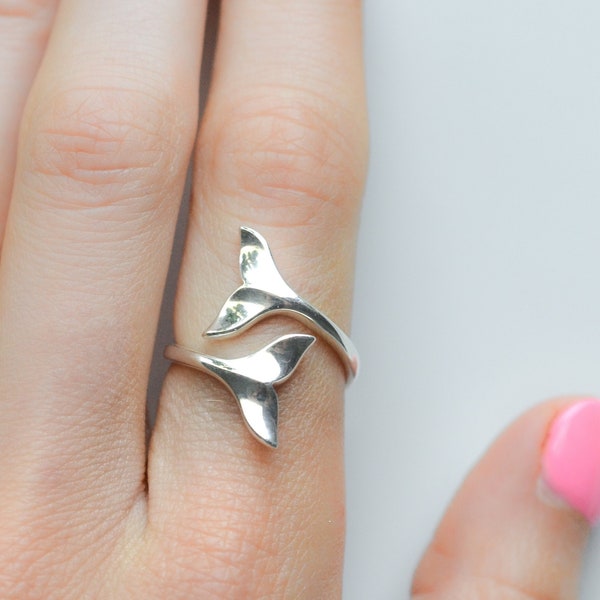 Sterling Silver Mermaid Tail Ring, Beach Jewelry, Sterling Silver Adjustable Ring, Simple Mermaid Ring, Minimalist Ocean Ring, Dolphin Ring