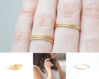 Gold Stacking Ring Set for Women - Minimalist Goldfilled Stackable Ring - Gold Filled Simple Sparkle Dainty Stack Ring - Size 5 6 7 8 9 10