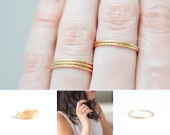 Set di anelli impilabili in oro per donna - Anello impilabile minimalista in oro riempito - Anello impilabile semplice e delicato in oro riempito - Misura 5 6 7 8 9 10