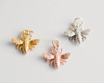 Sterling Silver, Rose Gold or Gold Bee Charm, Add a Charm on Necklace or Bracelet, Tiny Bumblebee Add On Charm, Dainty Honey Bee Pendant