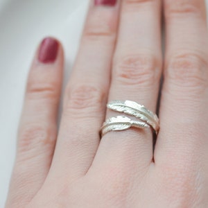 925 Sterling Silver Feather Ring, Cute Adjustable Rings for Women, Bohemian Jewelry, Wrap Around Adjustable Ring, Open Ring, Size 6 7 8 9